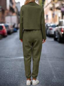 EMERY ROSE Cazadora con diseño de solapa de hombros caídos con pantalones deportivos - Verde militar - Ver 2