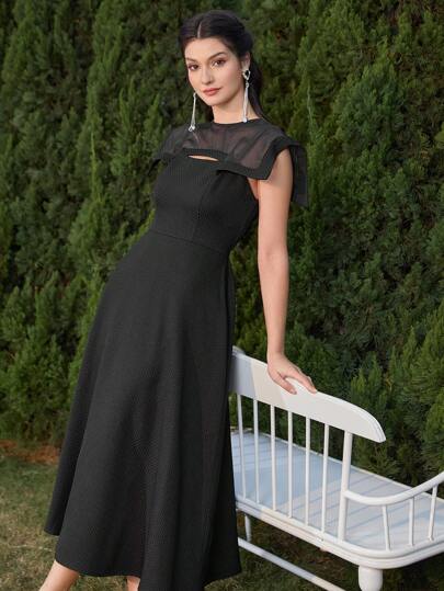 Modelyn Women's Patchwork Collar Dress Long Evening Dresses