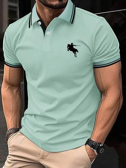 Manfinity Homme Camisa Polo De Manga Corta Para Hombres Con Borde En Bloque De Color