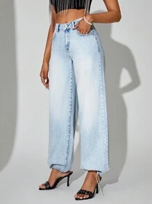 SHEIN BAE Pantalones Vaqueros Casuales Con Cremallera Y Puños Ajustados Para Mujeres