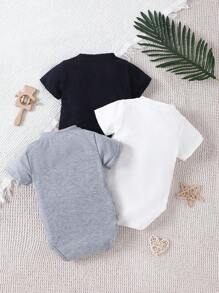 SHEIN Vintaside Kids 春夏款嬰幼兒3入組三色連身衣，日常休閒可愛，適合戶外、假期穿著 - 彩色 - 查看 2