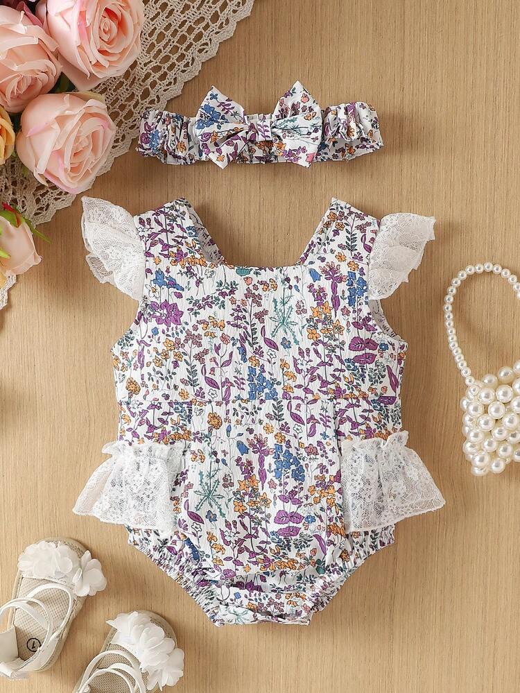 Fashionable Baby Girl Short Ruffled Sleeve Bodysuit