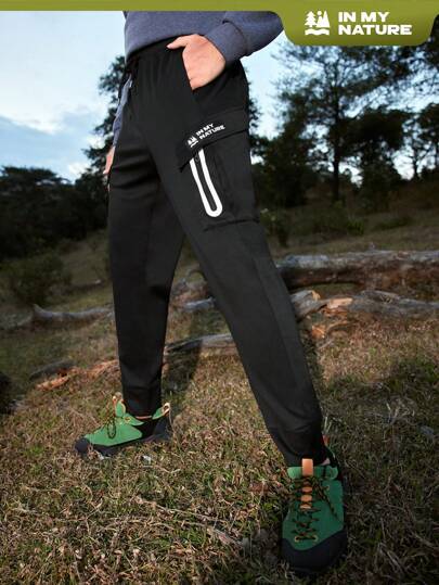 SHEIN In My Nature Pantalon de survêtement de plein air pour hommes avec poches, vêtements de randonnée