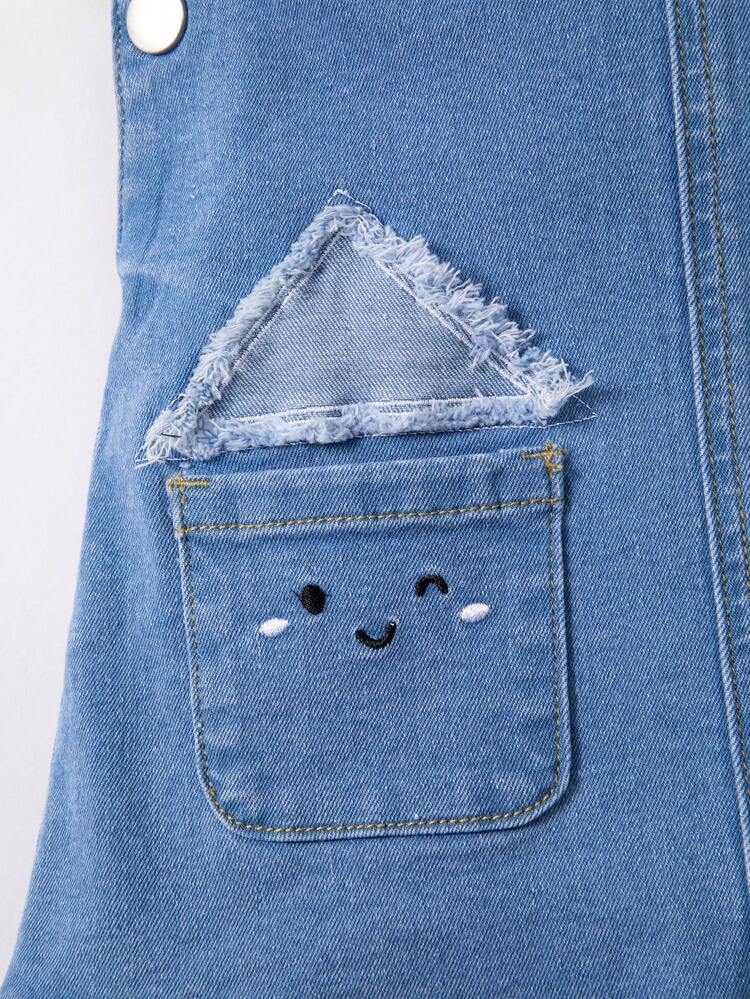 Baby Girl Light Wash Denim Overall Dress With Cute Embroidery (Spring/Summer)