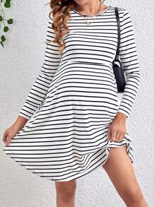 SHEIN Maternity Striped Dress - White - View 1