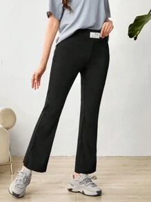 Seusyu 女士簡約素色緊身褲 - 黑色 - 查看 8