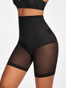 SHAPORA Women's High Waist Tummy Control Shapewear Shorts With Sheer Mesh Panel - Black - View 5