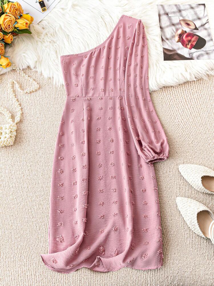 Women'S Polka Dot Asymmetric Neck Lantern Sleeve Asymmetrical Spring Dress