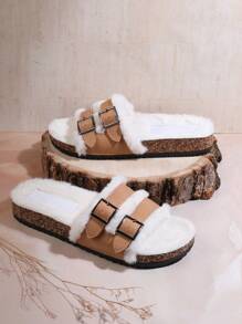 SHUZIA Women's Fashion Plush Thick Bottom Sandals - Brown - View 2