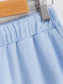 SHEIN Leap Crew Teen Boy Leisure Simple Front Print Los Angeles Short Sleeve T-Shirt And Sports Shorts Knitted Two-Piece Set, Spring And Summer - Baby Blue - View 9