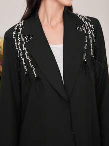 Al Najma 串珠装饰披肩领长袍夹克，穆斯林时尚长袍，适合休闲/节日/聚会/旅行 - 黑色 - 查看 4