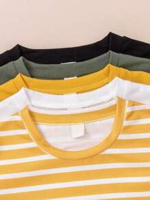 SHEIN Explorewe Set Of 5 Round Neck Short Sleeve T-Shirts For Young Boys, School, Campus, College Summer Holiday - Multicolor - View 5