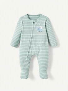 Cozy Pixies 2pcs Newborn Baby Boy Cartoon Pattern Round Neck Long Sleeve Romper And Pants Set Matching Set
