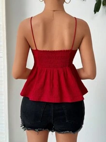 SHEIN Essnce Red Woven Texture A-Line Camisole Top For Spring/Summer - Red - View 4
