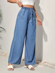 SHEIN PETITE CURVE Plus Size Women's Casual Straight-Leg Jeans Summer,Vacation Outfits Woman,Easter,Spring,Western,Office Outfits For Women,Rave Outfits,Baby Shower Dress,Cottagecore,Country Outfits Women, Chic,Baggy Jeans Women,Flowy Pants