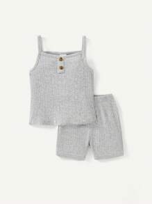 Cozy Pixies 嬰兒女孩裝飾鈕扣純色背心和休閒短褲4入組 - 彩色 - 查看 6