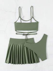 SHEIN Swim Summer Beach Front Bikini Set With Beach Skirt Cover 3pcs Music Festival