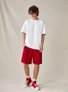 Manfinity VCAY 男士卡通字母印花休閒t恤和純色短褲套裝