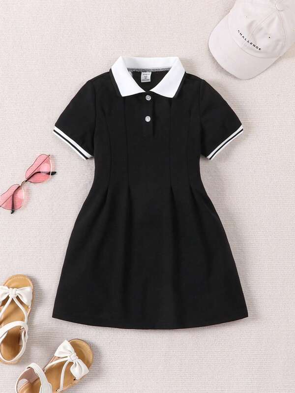 Farbblock Und Falten Kleid Für Kleine Mädchen