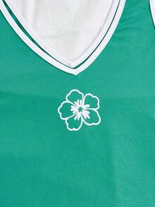 Soleia 女士花卉印花撞色鑲邊背心上衣 - 綠色 - 查看 4