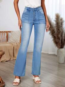 SHEIN LUNE Women's Flared Jeans - Light Wash - View 3