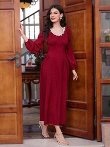 Modelyn Váy cổ tròn thanh lịch tuyệt đẹp màu đỏ tía dành cho nữ - Màu Đỏ Sâu - Xem 5