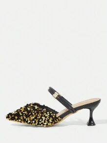 Fashionable Pointed Toe Sequined High Heel Shoes For Women, All Seasons
