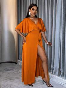 SHEIN Slayr Adult Bridesmaid High Slit Dress With Ruffle Trim