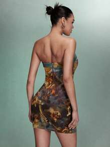 SHEIN BAE Grafika figurowa Dopasowana, Jeansowa Sukienka - Wielokolorowe - Zobacz 2