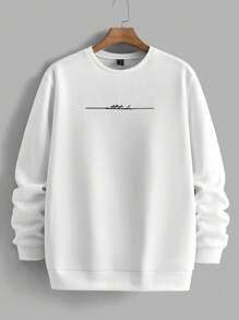Manfinity VCAY Men's Letter Print Long Sleeve Knit Sweatshirt, For Fall Winter - White - View 1