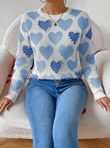 SHEIN Essnce 心形图案串珠圆领套头毛衣，长袖，针织套头衫，秋冬款 - 彩色 - 查看 7