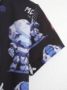 2pcs/Set Young Boys' Mech Digital Printed Short Sleeve Shirt And Shorts Pajama Set - Multicolor - View 2