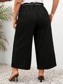 Mulvari Plus Size Solid Textured Fabric Loose Pants - Black - View 3
