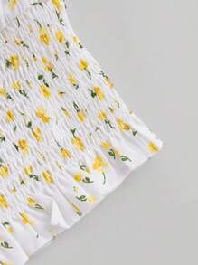 SHEIN MOD 女士露肩花卉印花荷葉邊短上衣 - 彩色 - 查看 3