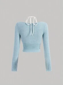 SHEIN MOD Ladies' Fashionable Halter Neck Rib-Knit 2 In 1 Tee