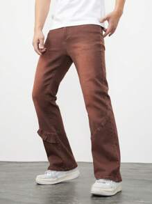 ROMWE MEN Street Life Men'S Flared Jeans - Brown - View 3