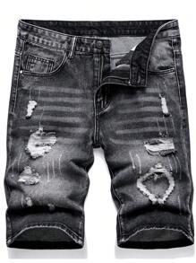 Men's Casual Distressed Denim Shorts Jorts, Emo Style