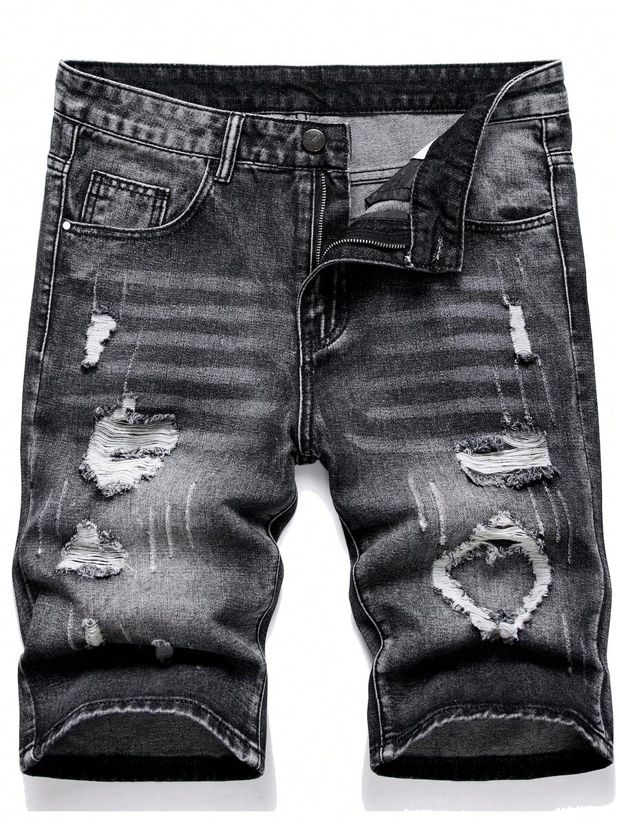 Men's Casual Distressed Denim Shorts Jorts, Emo Style