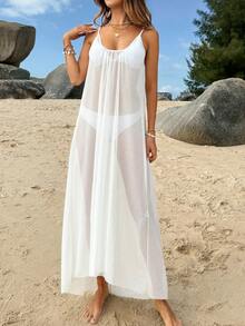 Swim Vcay 1件女式開背紗質遮蔽短裙 - 白色 - 查看 4