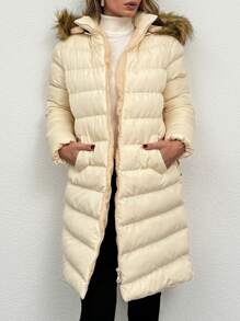 RueChic 女式拼接連帽冬季外套 - 白色 - 查看 4