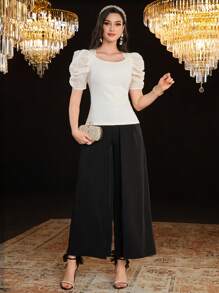 Modelyn Women's Elegant Wide Leg Pants - Black - View 6