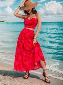 SHEIN VCAY Women's Red Holiday 2-piece Set - Pink - View 1