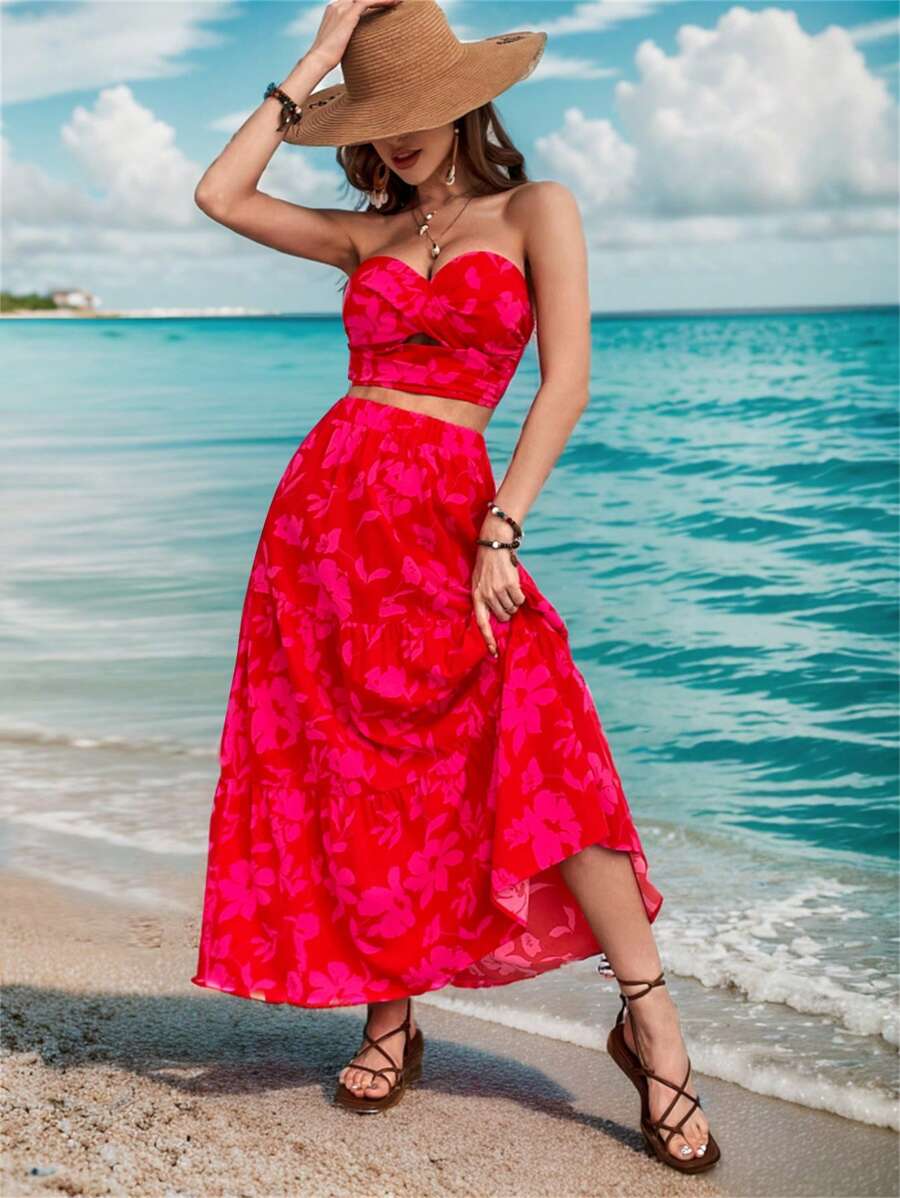 SHEIN VCAY Women's Red Holiday 2-piece Set - Pink - View 1