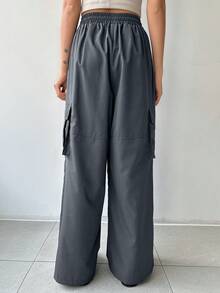 DAZY Của phụ nữ Màu thuần Dây rút Eo đàn hồi Đã bỏ túi Giải trí Thời trang Quần - Xám - Xem 2