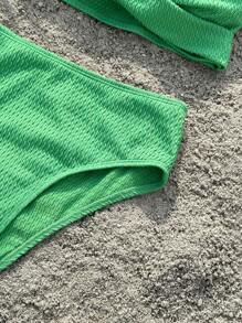 SHEIN Teen Girl Knitted Jacquard Bikini Set, Solid Color Casual Two-Piece Set, Vocation Bikini Set Summer Beach