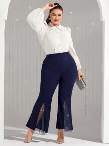 Modelyn 大尺碼串珠細部燈籠袖襯衫 - 杏色 - 查看 5