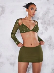 SHEIN BAE Women's Low Waist Mini Skirt - Army Green - View 1