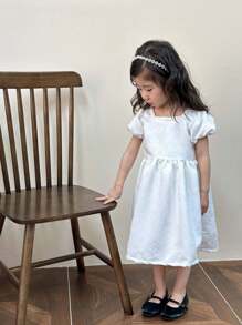 SHEIN 少女方領短泡袖裙