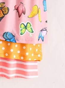 Young Girl's 3pcs/Set Round Neck Short Sleeve Dress With Allover Print - Multicolor - View 5