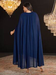 Modelyn Vestido de fiesta elegante de talla grande con cuello cuadrado, bajo asimétrico y mangas tipo murciélago, vestido largo para eventos de noche - azul real - Ver 2